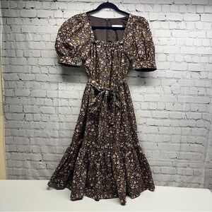 Rosie COTSWOLDS BROWN Floral Puff Sleeve Dress SZ Small